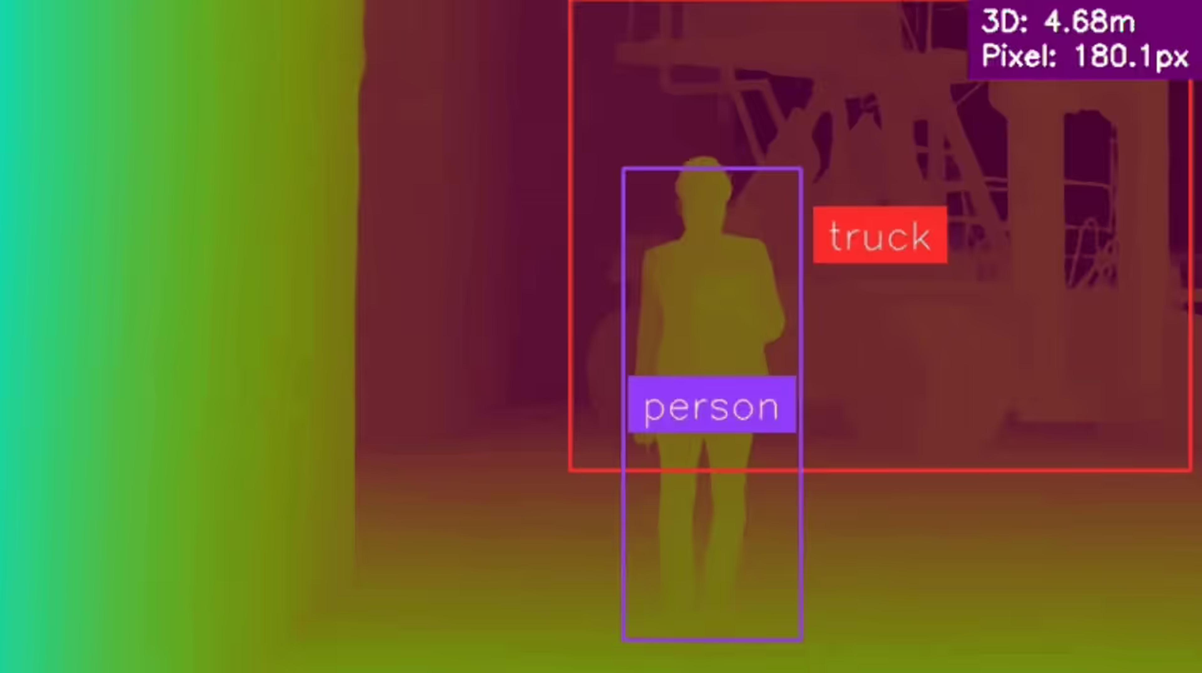 Depth view measuring the distance between a person and a truck