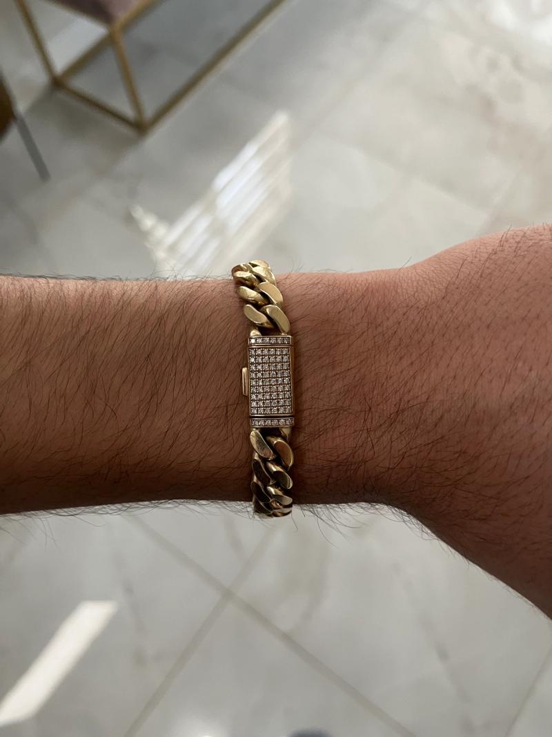 Gold Cuban Link Bracelet with Pave Diamond Clasp