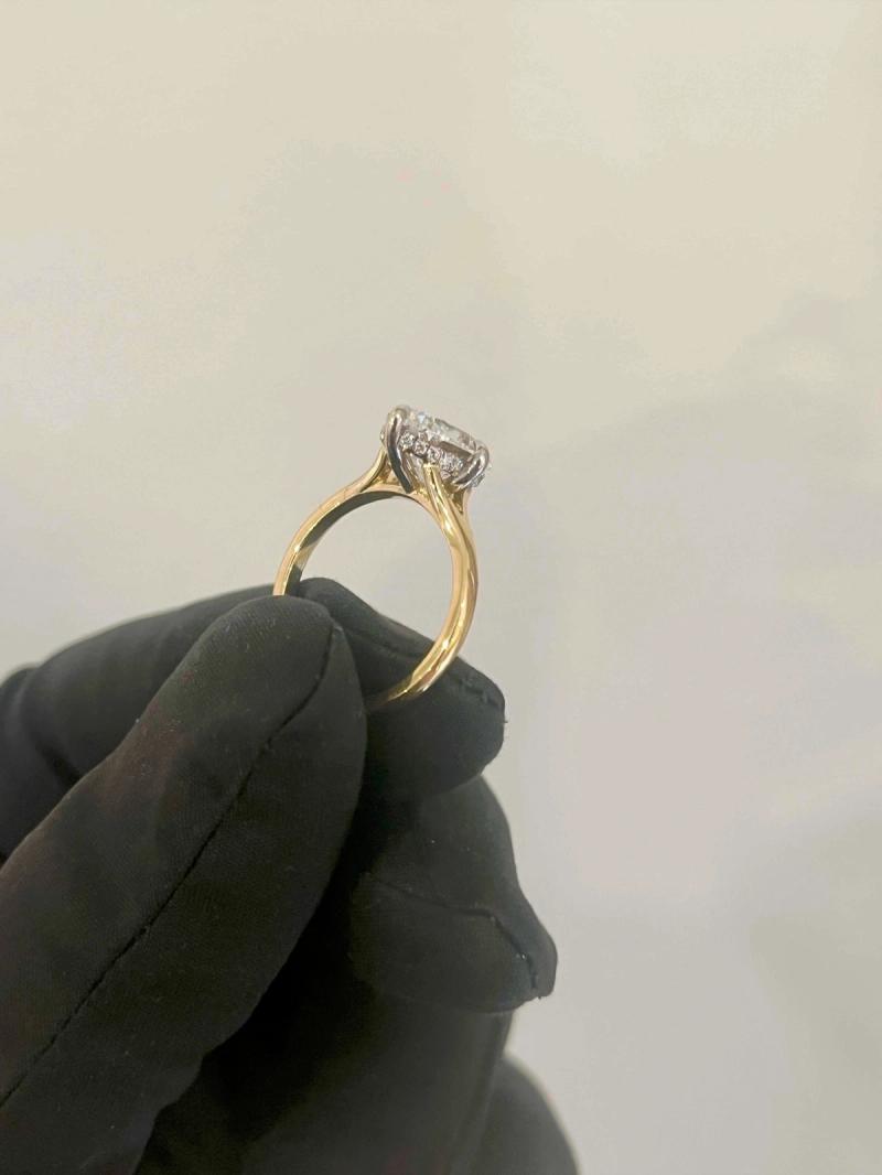Oval Diamond Hidden Halo Engagement Ring Two Tone