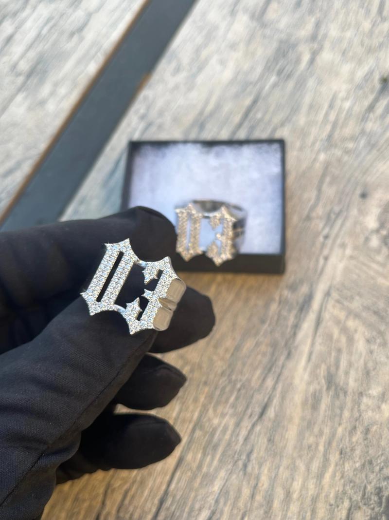 Iced-Out Gothic "03" Number Ring