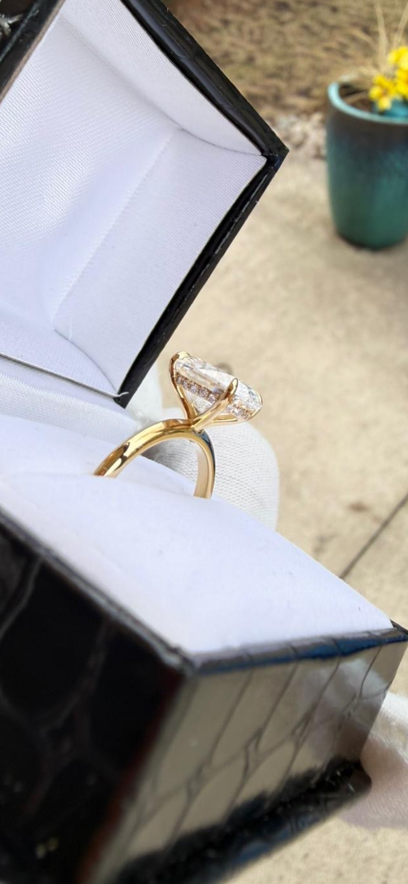 Yellow Gold Oval Centre Stone with Pave Set Halo