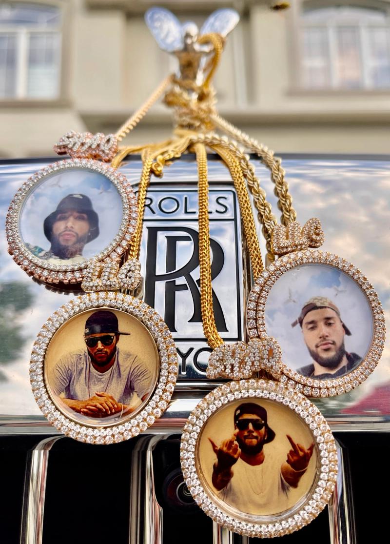 Gold Iced-Out Photo Medallion Pendants