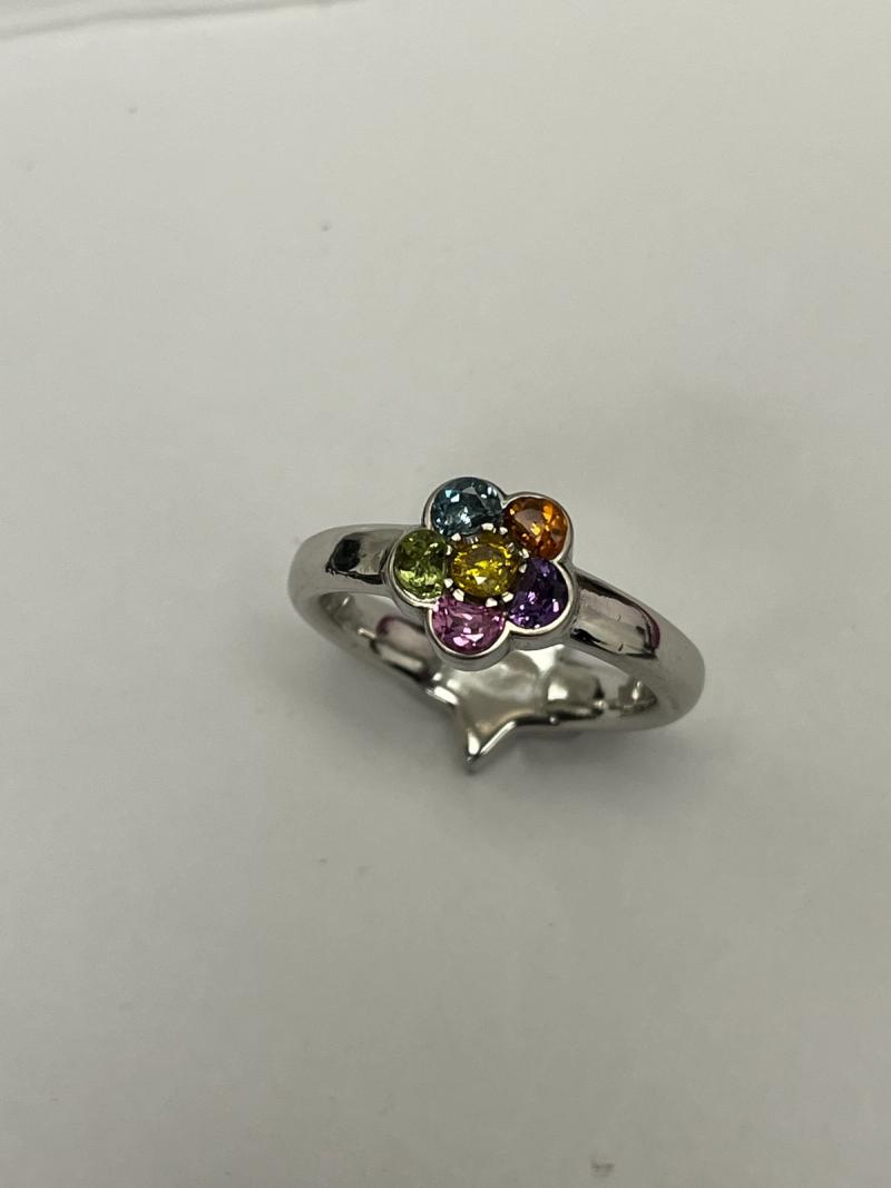 Multi-Colored Gemstone Flower Ring