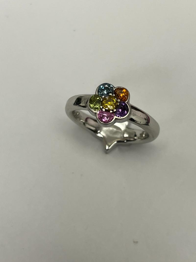 Multi-Colored Gemstone Flower Ring