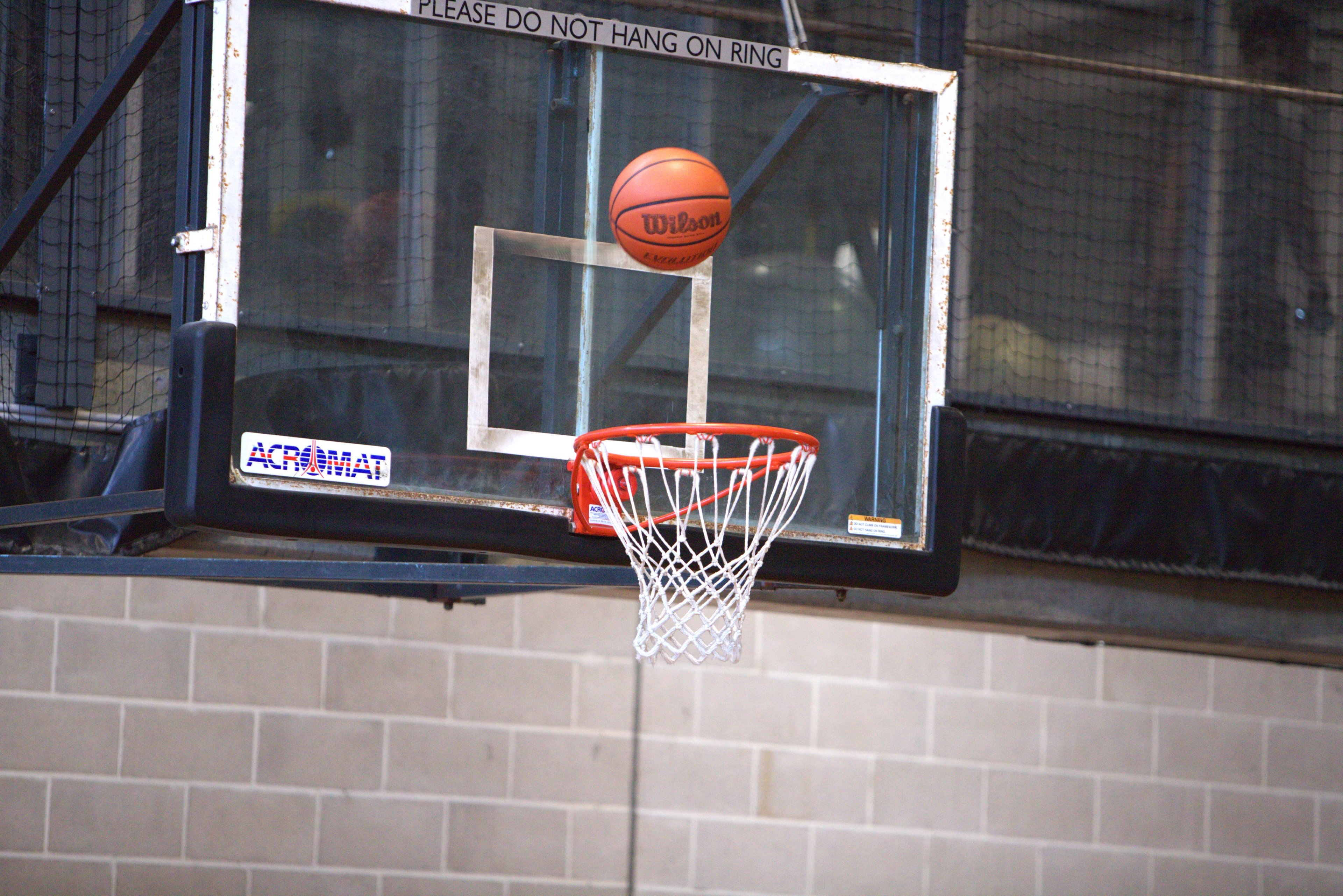 The basketball hoop on the sports court at Cook + Phillip Park Pool