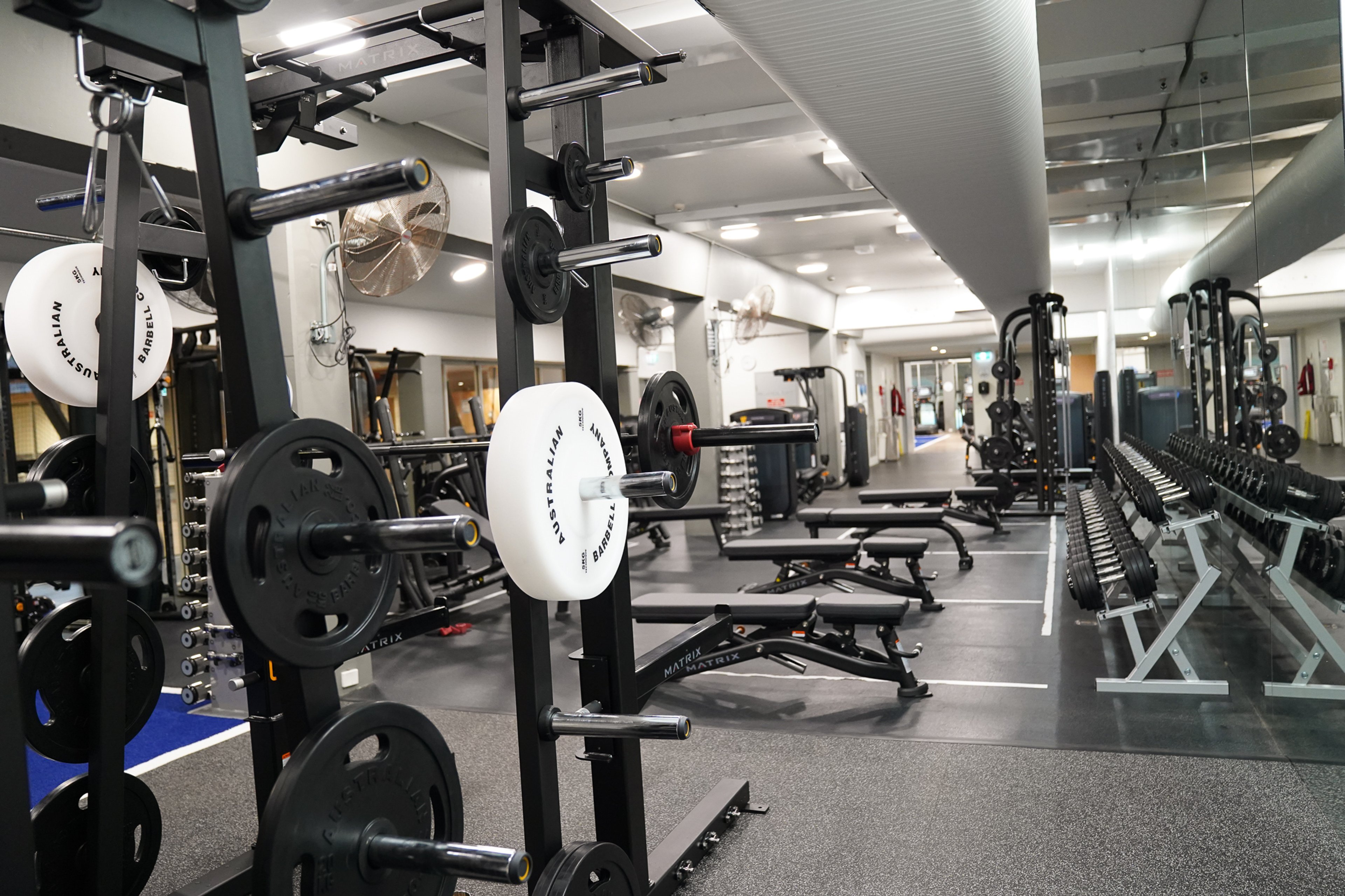 Gym floor in the fitness centre at Cook + Phillip Park Pool