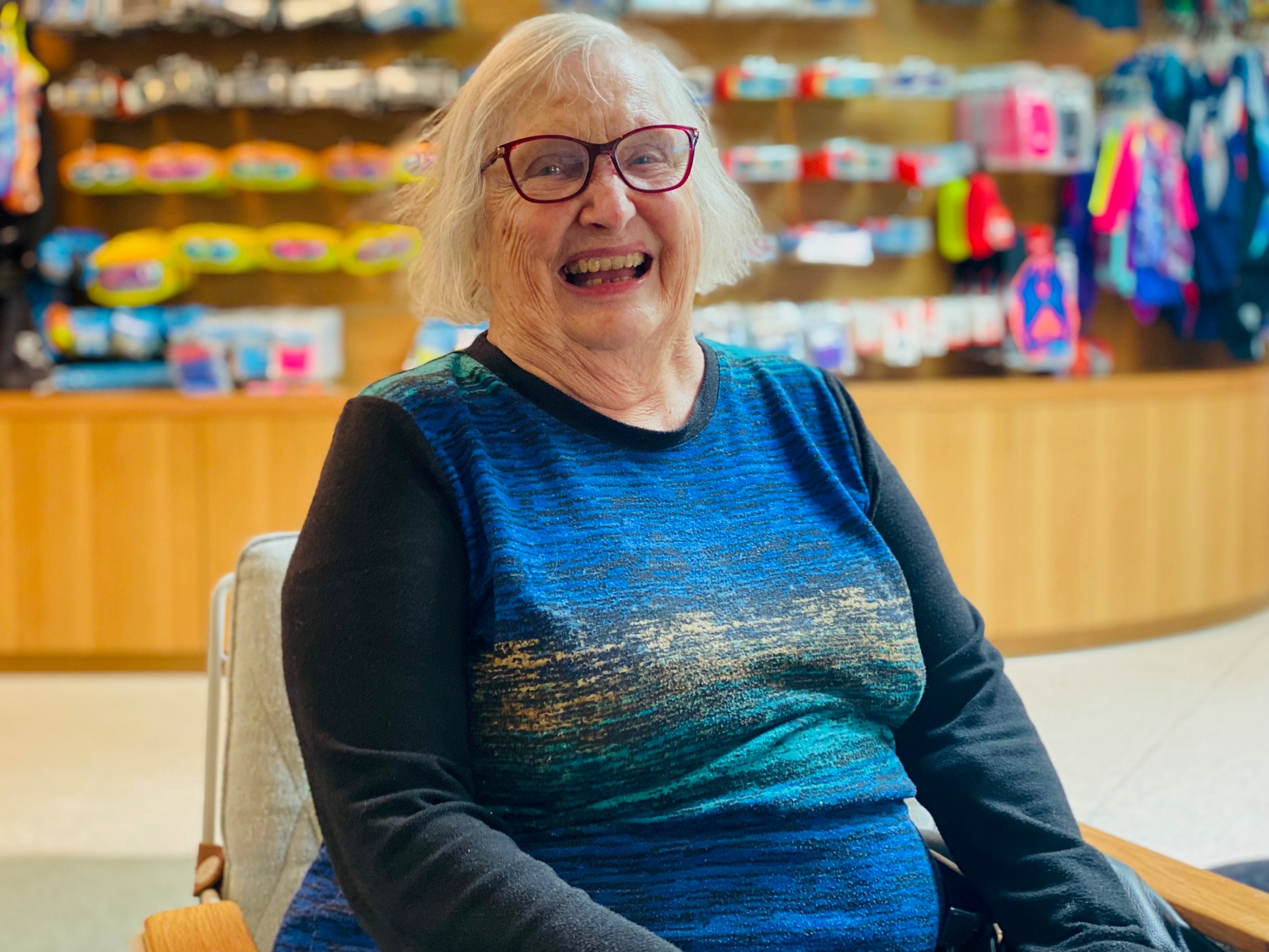 Joan smiling at the camera while at Gunyama Park Aquatic and Recreation Centre 