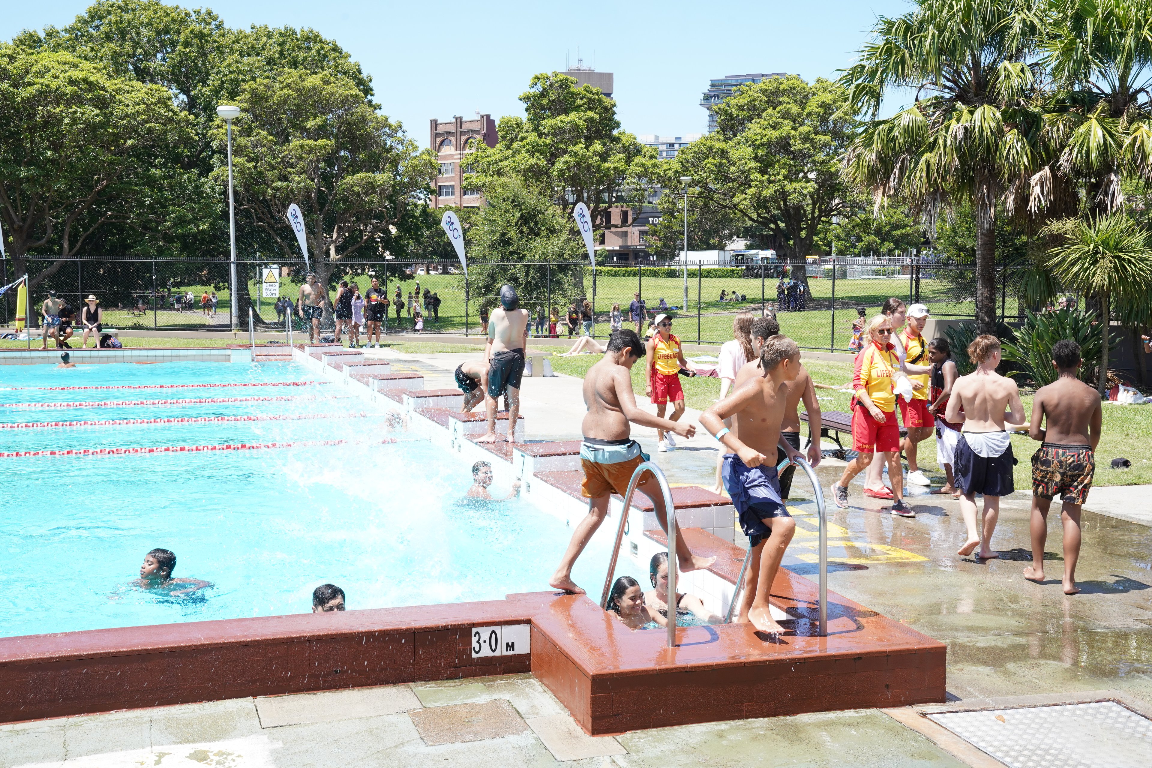 People swimming at Victoria Park Pool at Yabun Festival