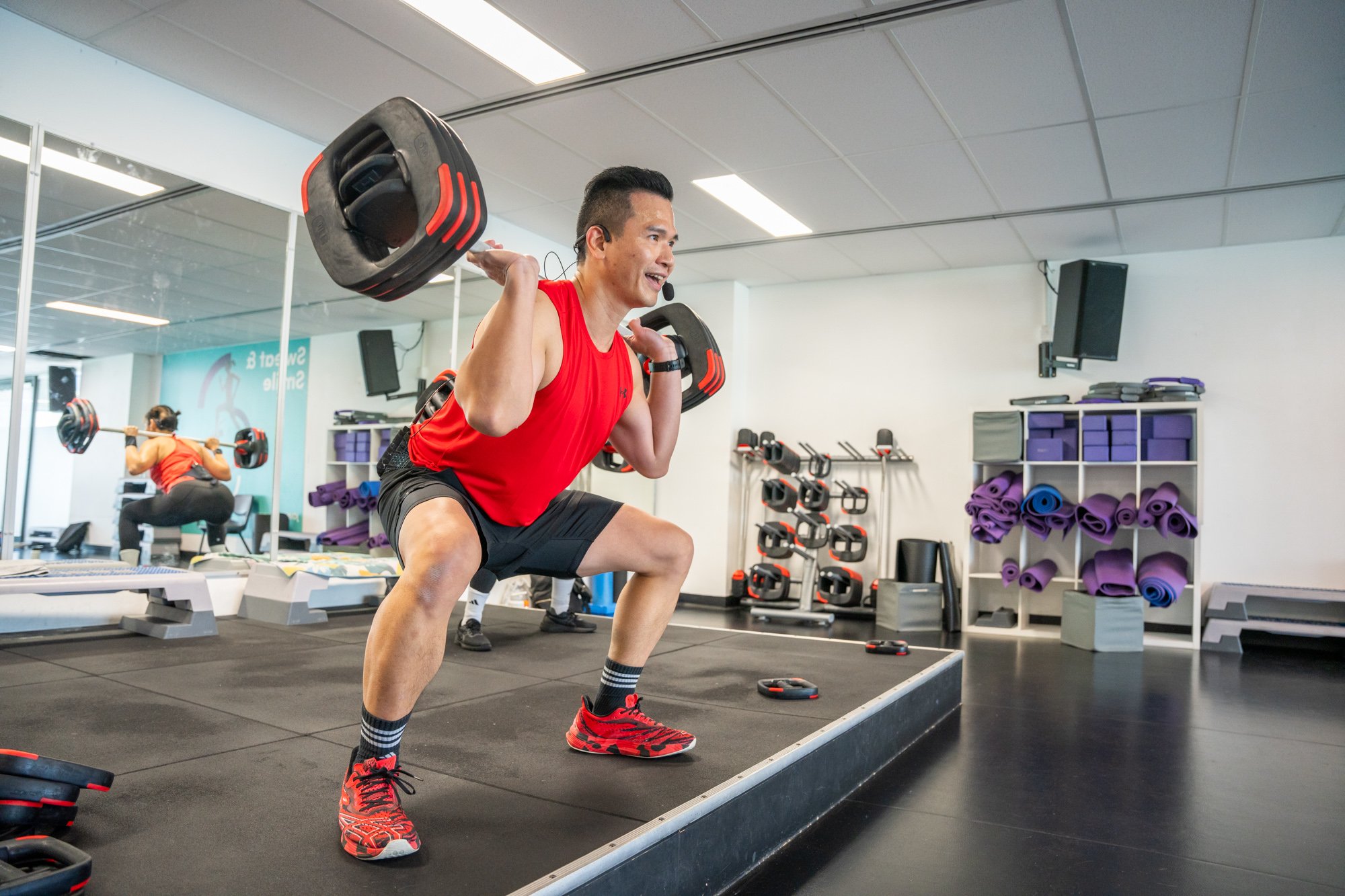 James Lu, our Group Exercise Manager, teaching BODYPUMP at Ian Thorpe Aquatic Centre