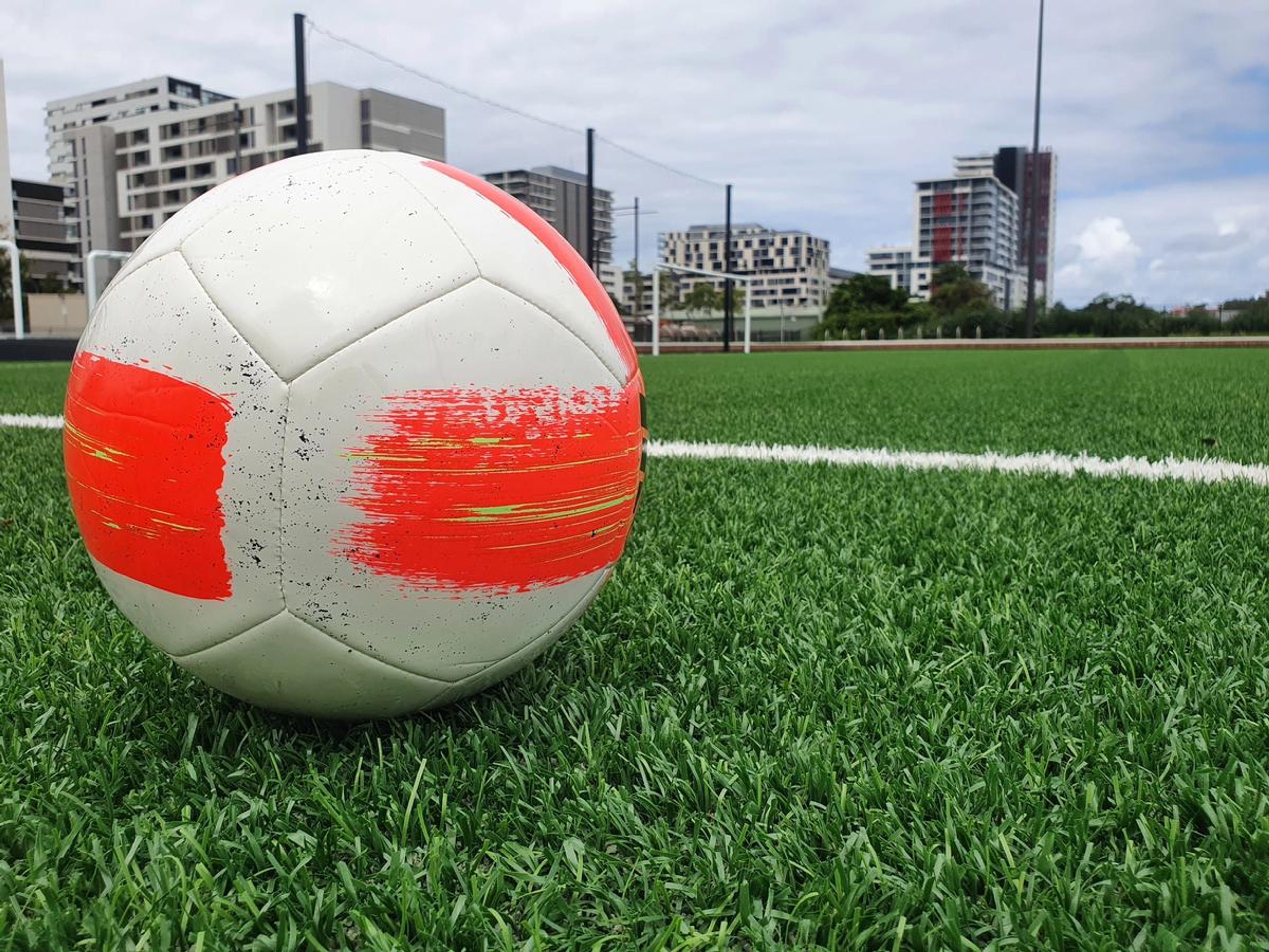 Soccer ball on the Gunyama Park sports field