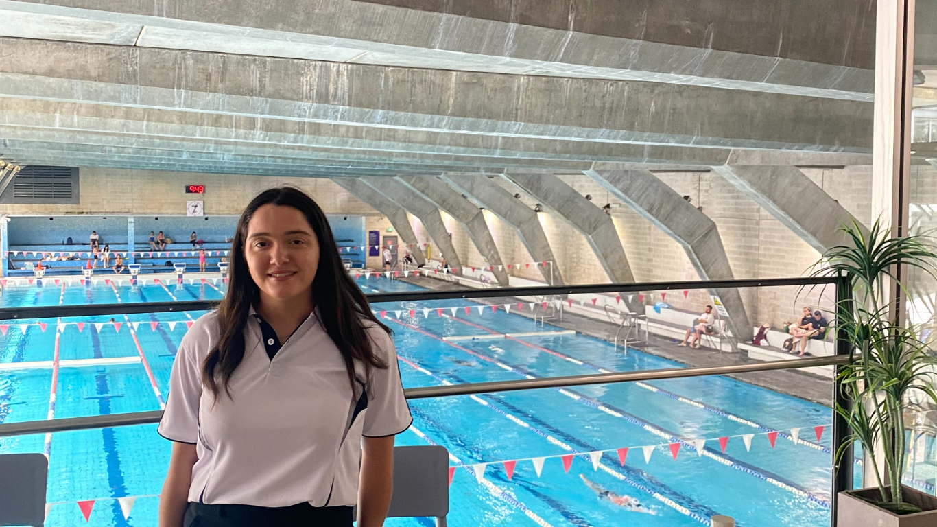 EP Chiara standing in front of Cook + Phillip Park Pool at our 2025 Open Day
