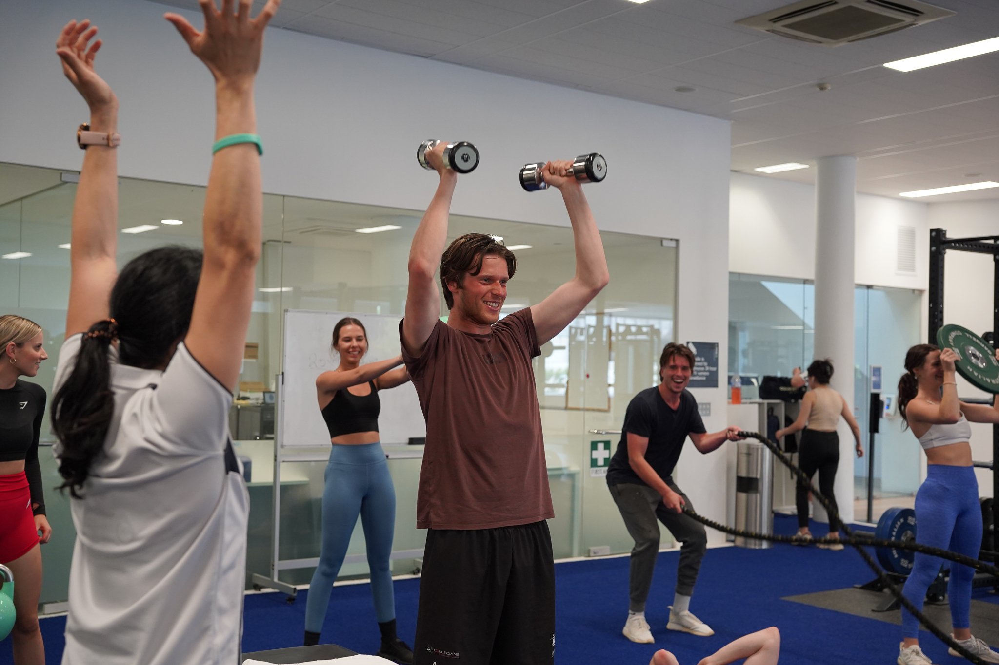 People using hand weights during a group exercise class at Ian Thorpe Aquatic Centre gym