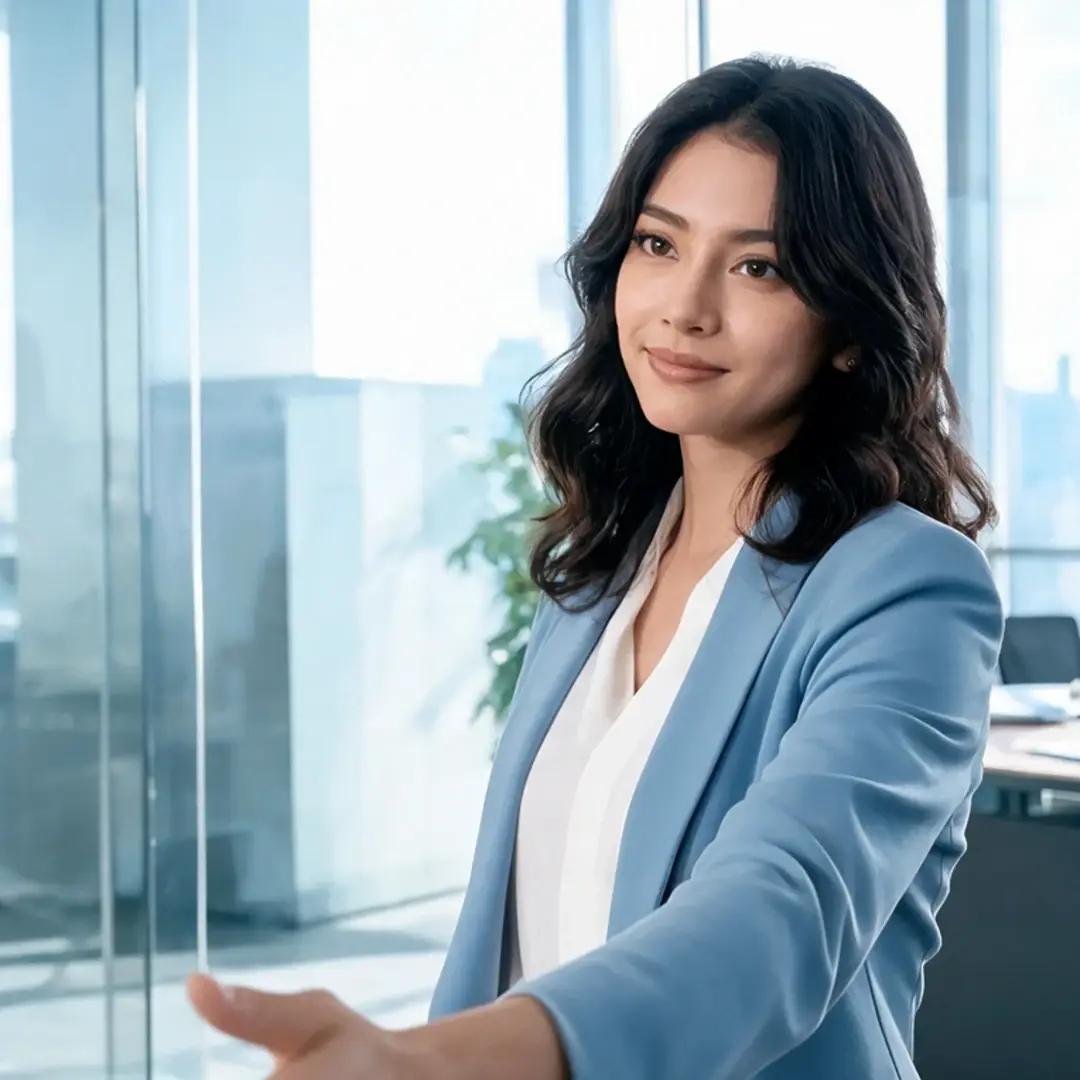 Woman in office offering hand for hand shake