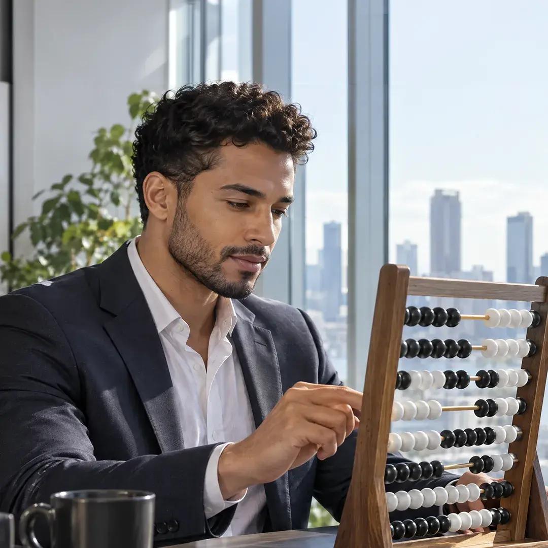 Man with abacus AI use cases for accounting 