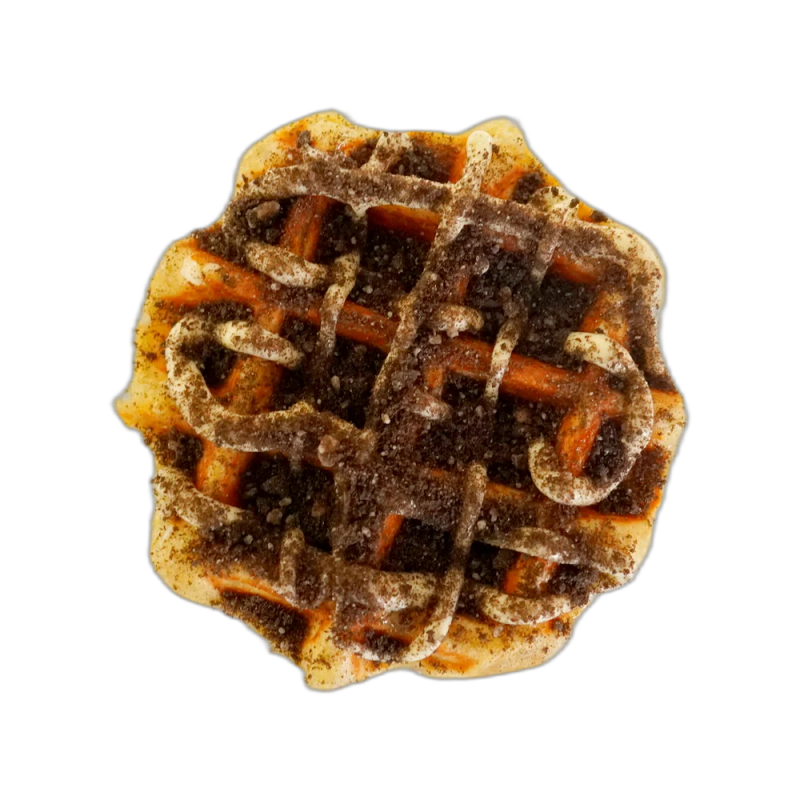 Dark & Oreo waffle with crushed Oreo and white chocolate lattice