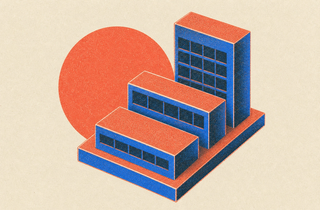 A printed massing model of three stepped buildings on a rectangular baseboard