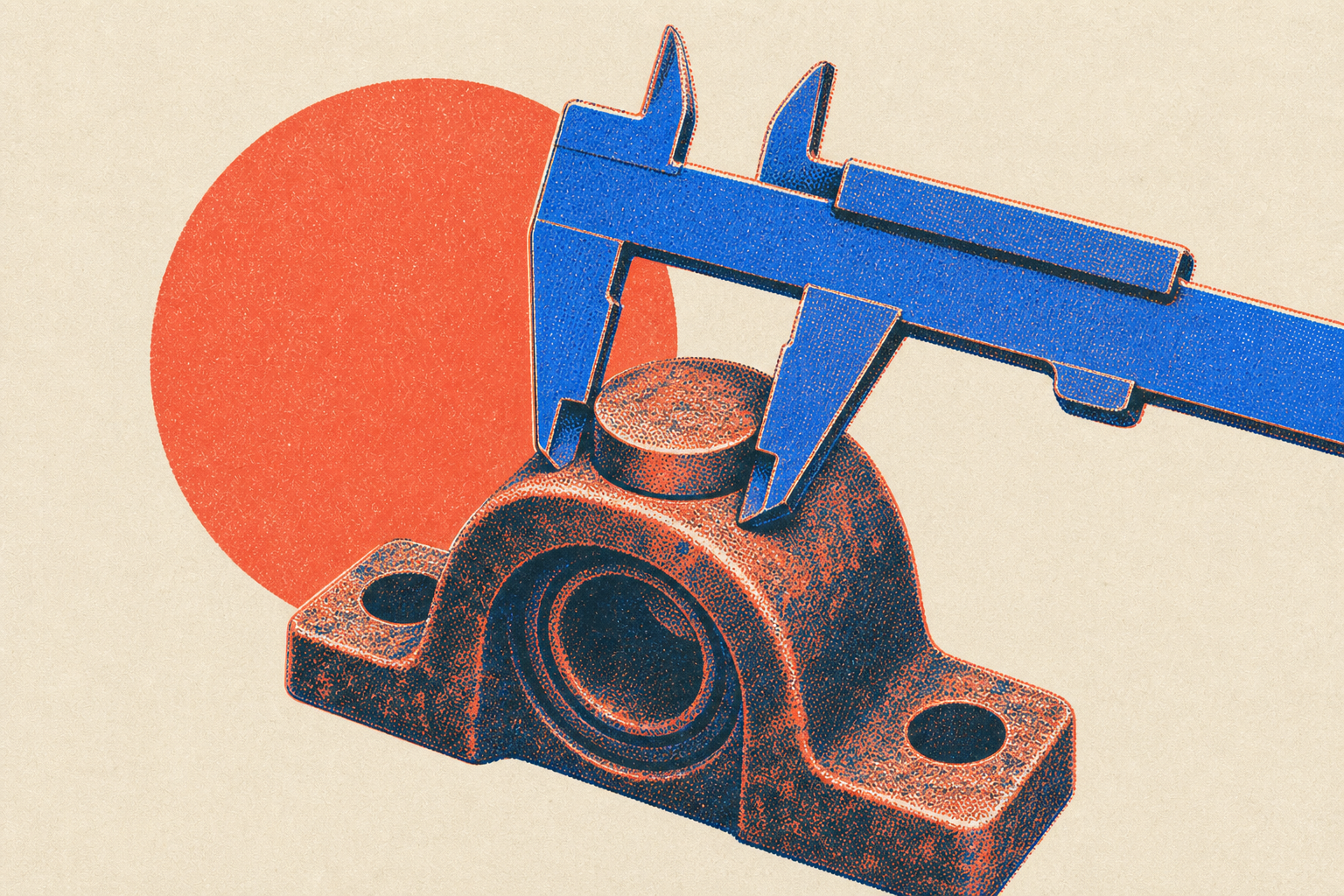 Engineer's calipers measuring across the boss of a worn cast bearing block