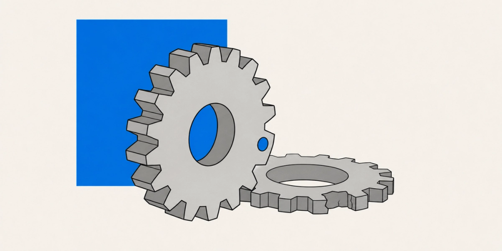 A crisp printed replacement gear standing beside the worn original it was copied from, a tooth missing from its rim