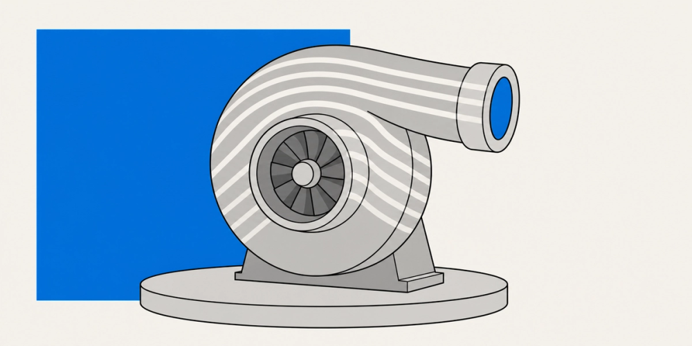 Bands of projected scanner light bending across the curved volute of a turbocharger housing