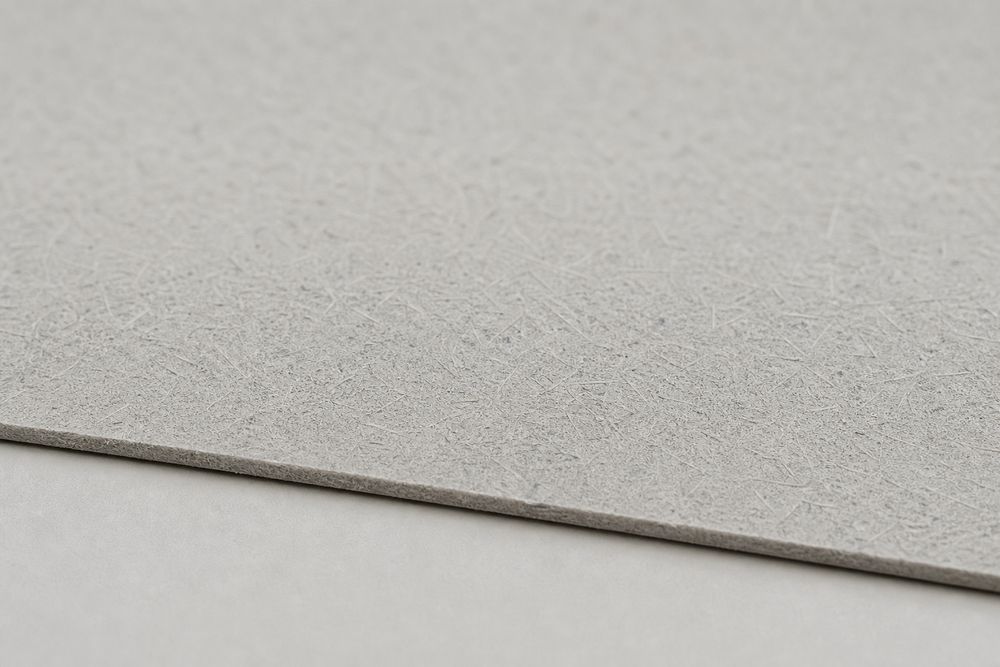 Macro shot of a wide, wafer-thin carbon-fibre-filled ASA panel lying perfectly flat with no warp at its edges