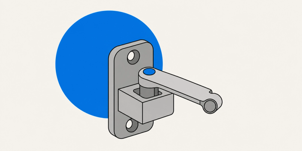 A printed caravan door catch on its mounting plate