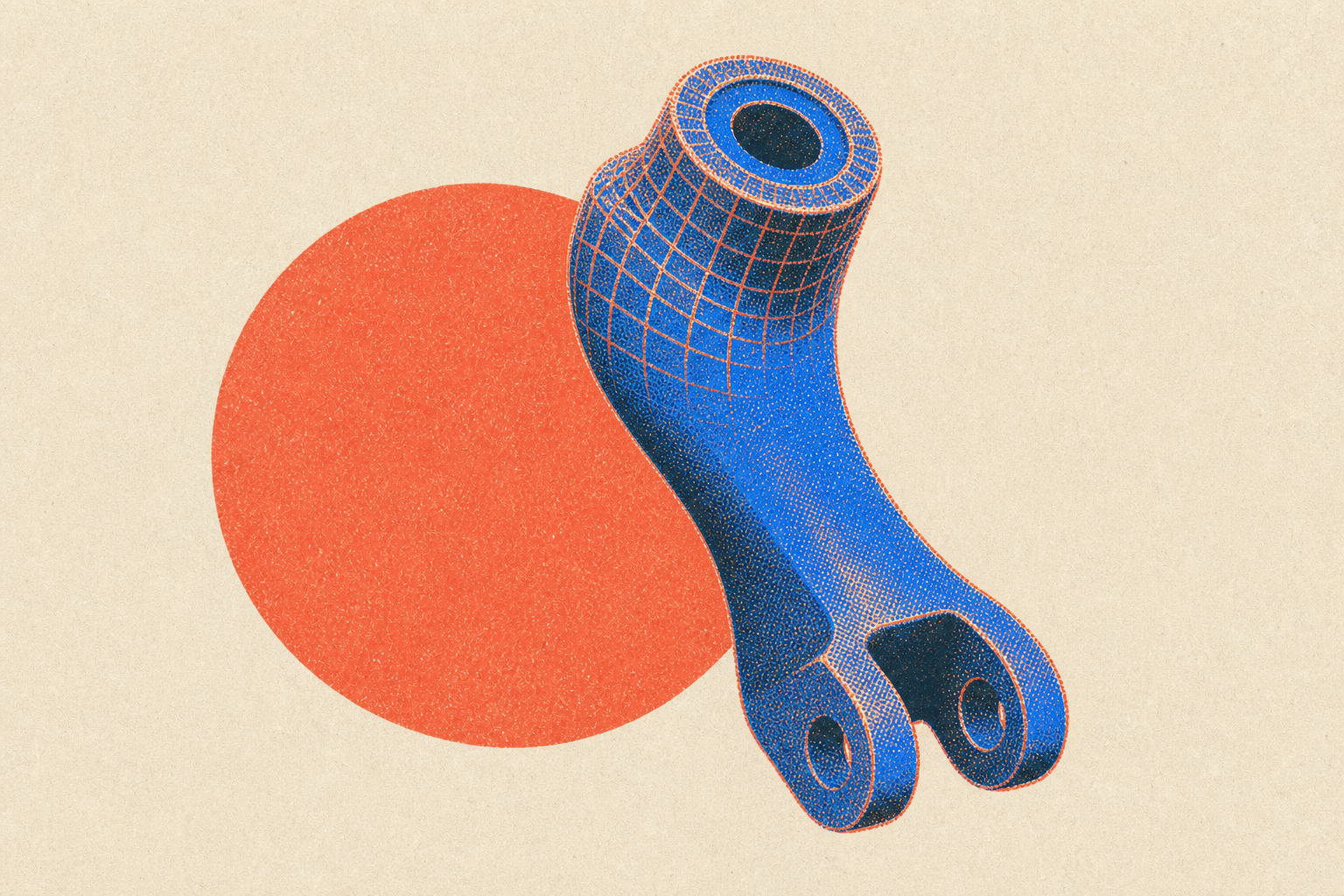 A printed part whose coarse mesh facets dissolve away into clean solid surface
