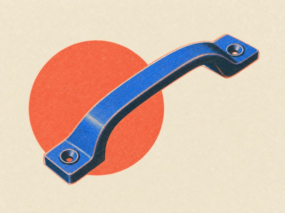 A printed replacement appliance door handle, a bowed grip bar with mounting flanges