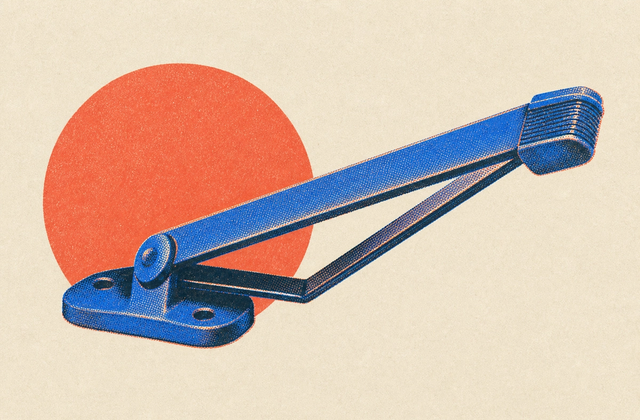 A caravan window stay with hinged arms and a freshly printed end cap