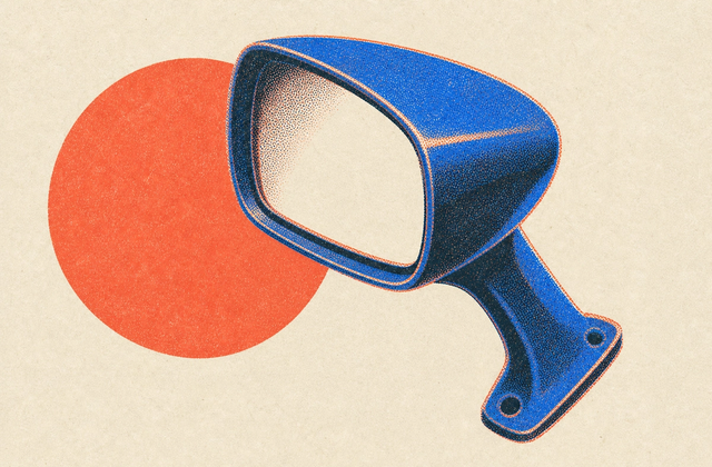 A printed wing-mirror housing on its swept stalk, the mirror aperture left empty