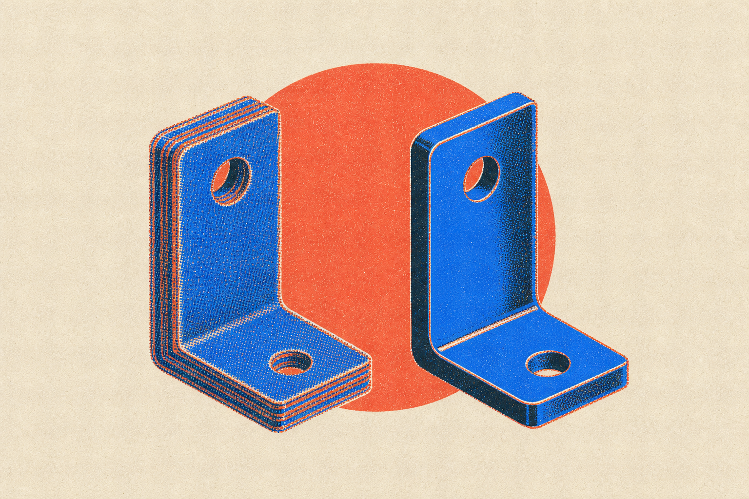 The same angle bracket printed twice — one banded with visible print layers, one smooth and glossy