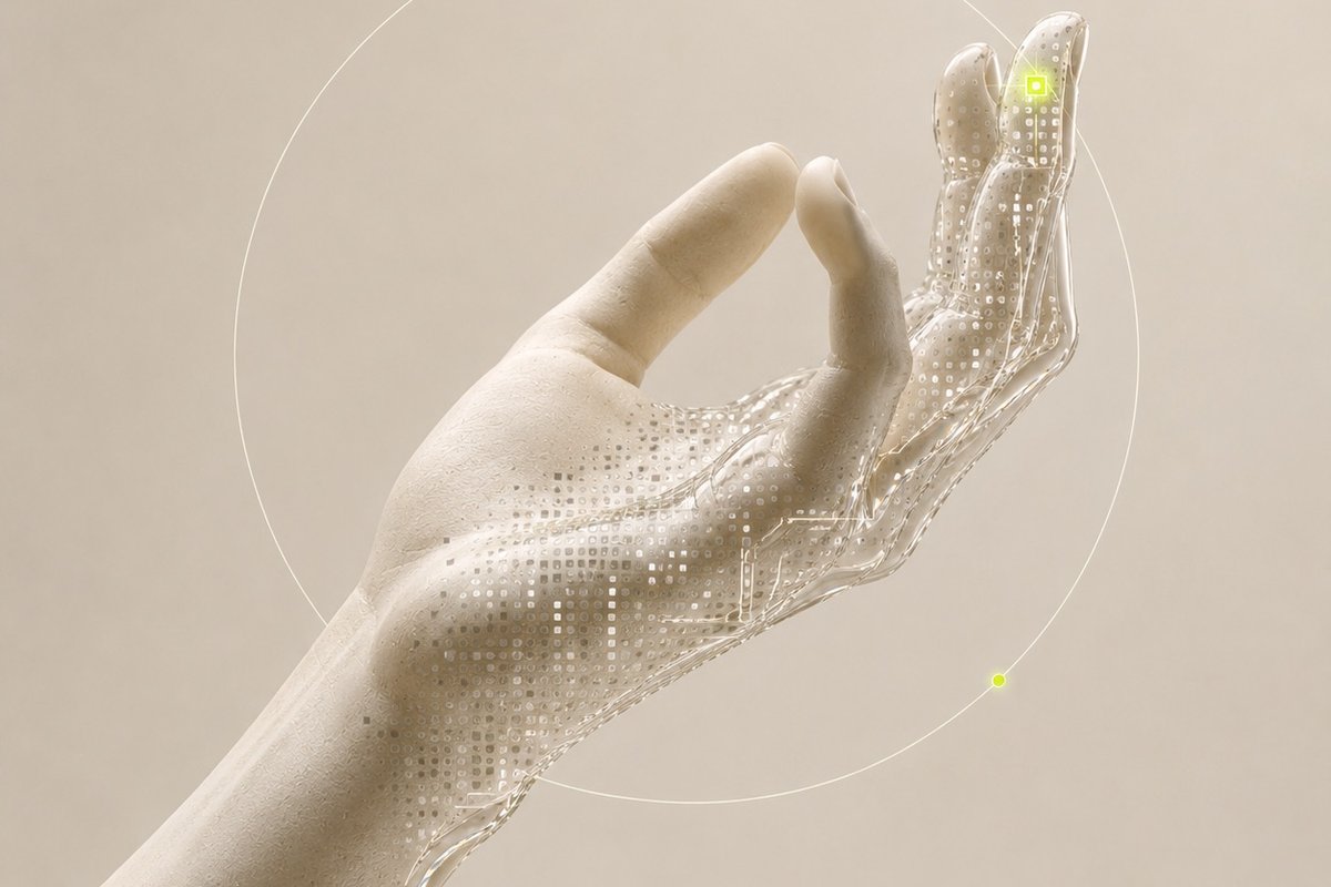 An alabaster hand revealing its intricate glass structure