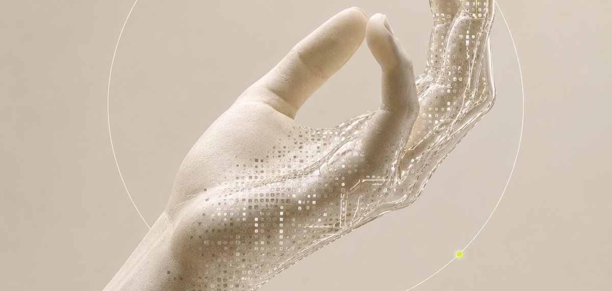 An alabaster hand revealing its intricate glass structure