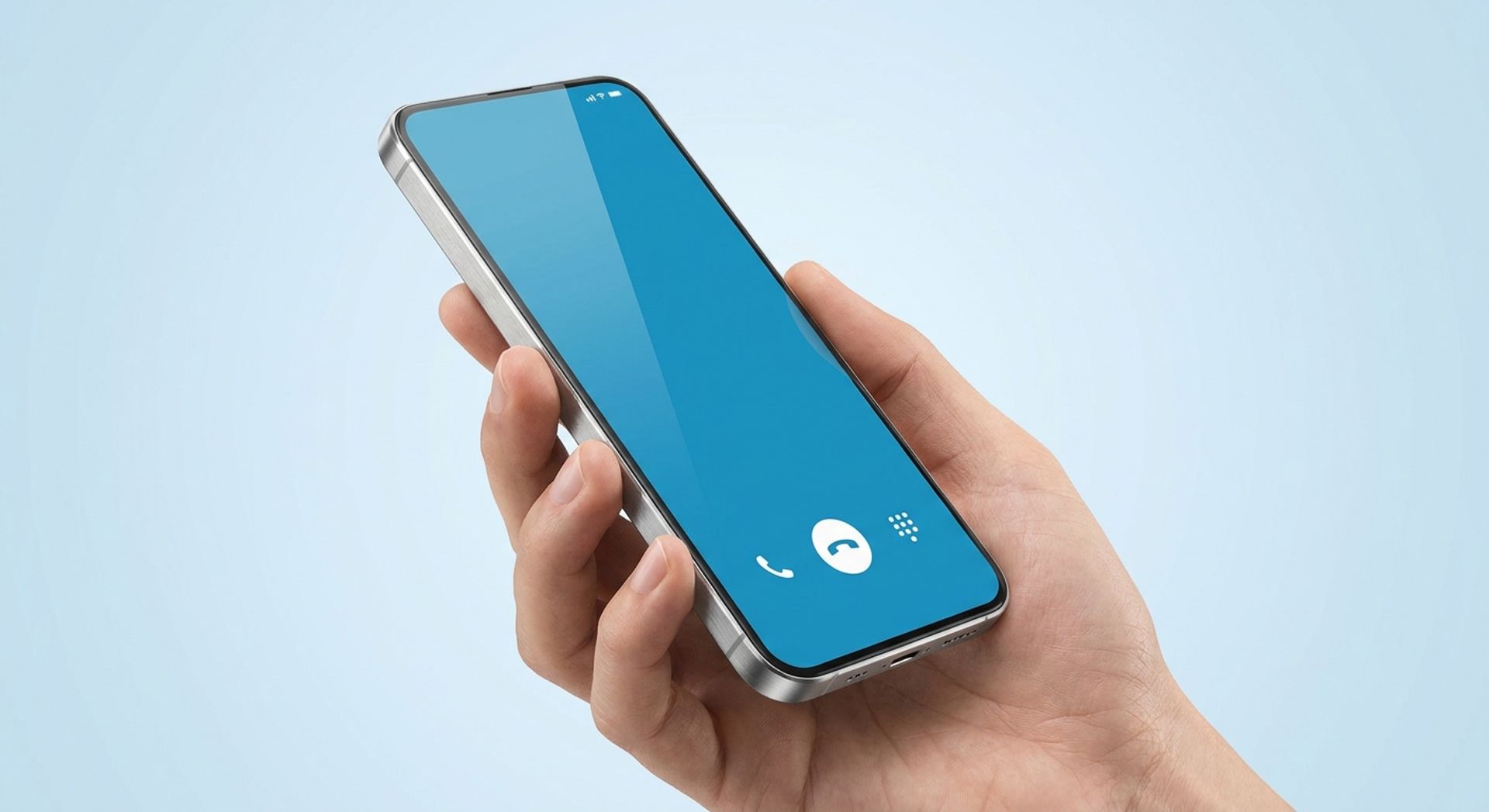Mobiltelefon i hånden med en telefoni-app åpen