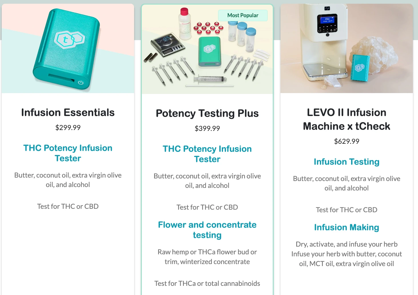 A screenshot of three different Check pricing options which includes just the essentials as well as an extra vip package and a LEVO collaboration package.