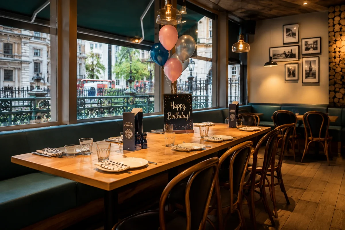 Casual restaurant birthday package with a ready-set table, simple decorations and familiar food | Partyfer
