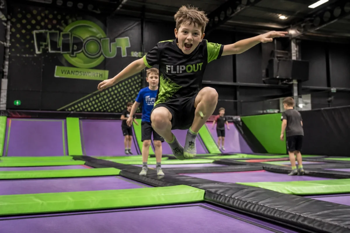 Boy birthday party in London with trampoline park action and high-energy play | Partyfer
