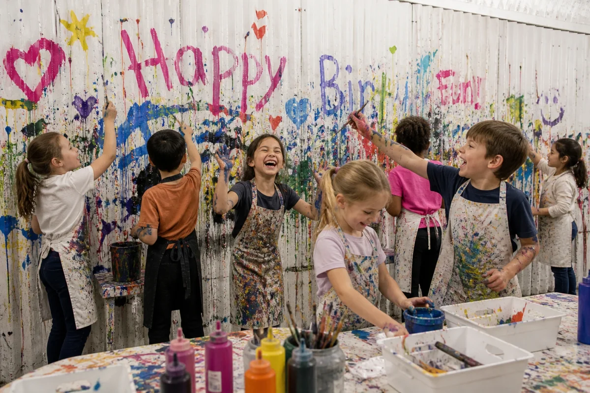 Messy arts and crafts party with wall painting, colour splashes and hands-on fun | Partyfer
