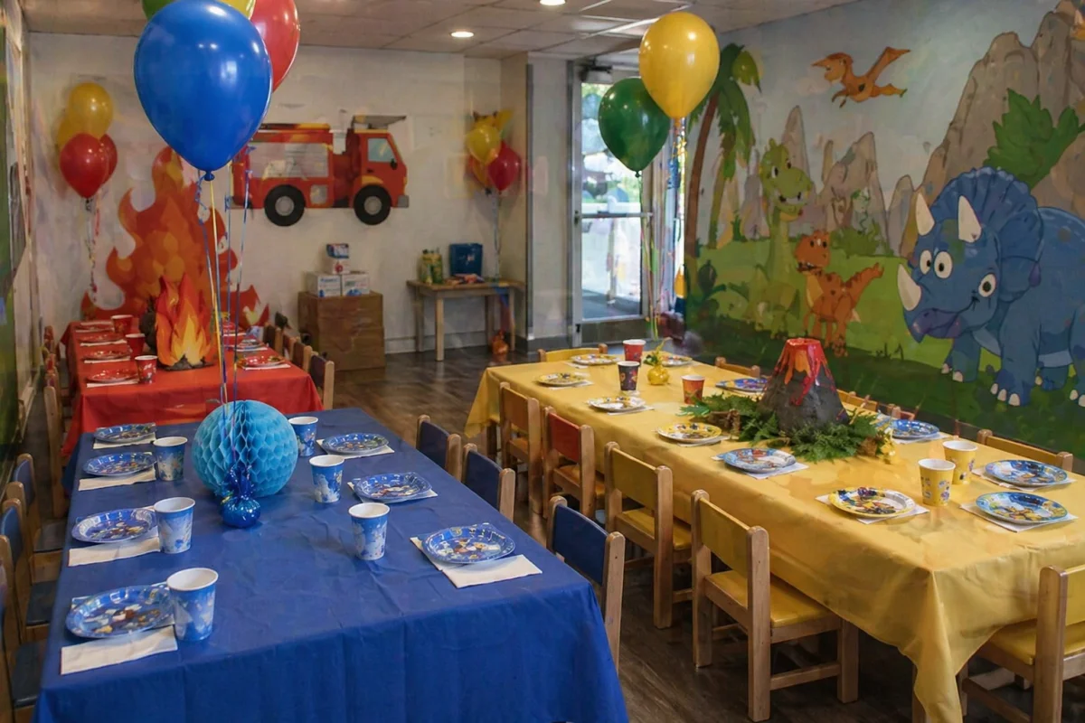 Themed birthday party room for younger children with a clear celebration setup | Partyfer