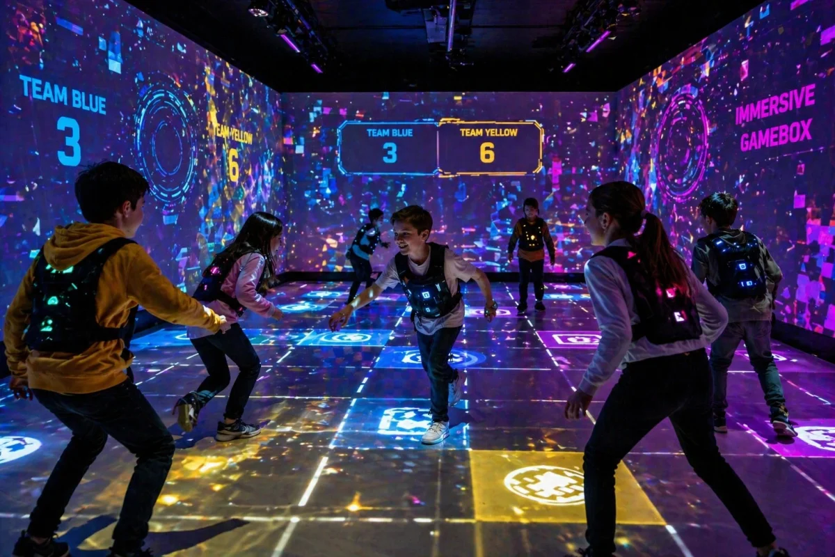 Interactive digital game room for team-based birthday fun | Partyfer