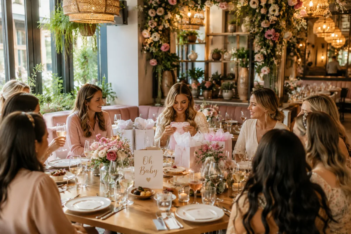 Decorative baby shower brunch in a characterful restaurant setting | Partyfer