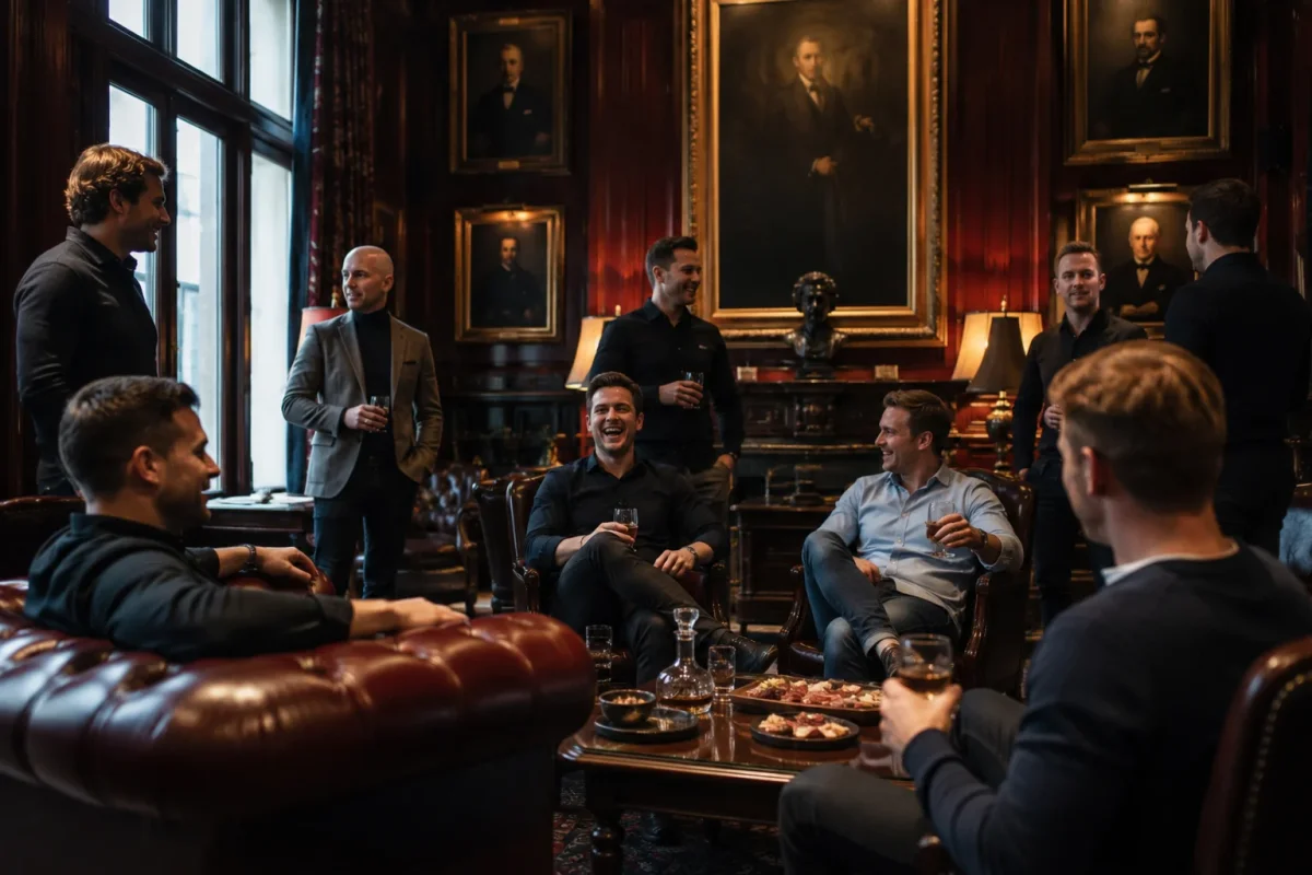 Stag do in a private club-style lounge with a distinctive interior, drinks and a relaxed group celebration | Partyfer