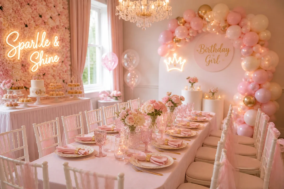 Styled girls birthday party room in London with pastel décor and photo-friendly details | Partyfer