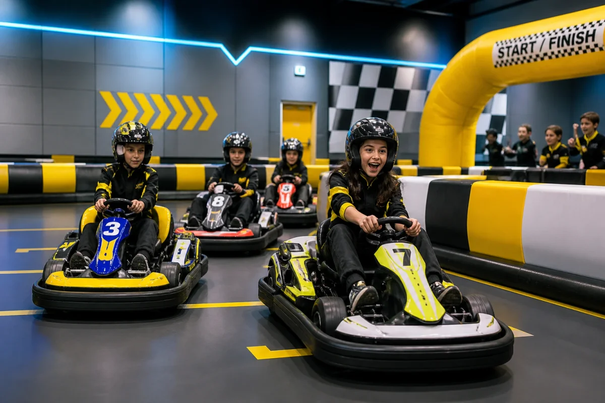 Racing-style kids birthday experience in London with indoor karts, friendly competition and an active party atmosphere | Partyfer