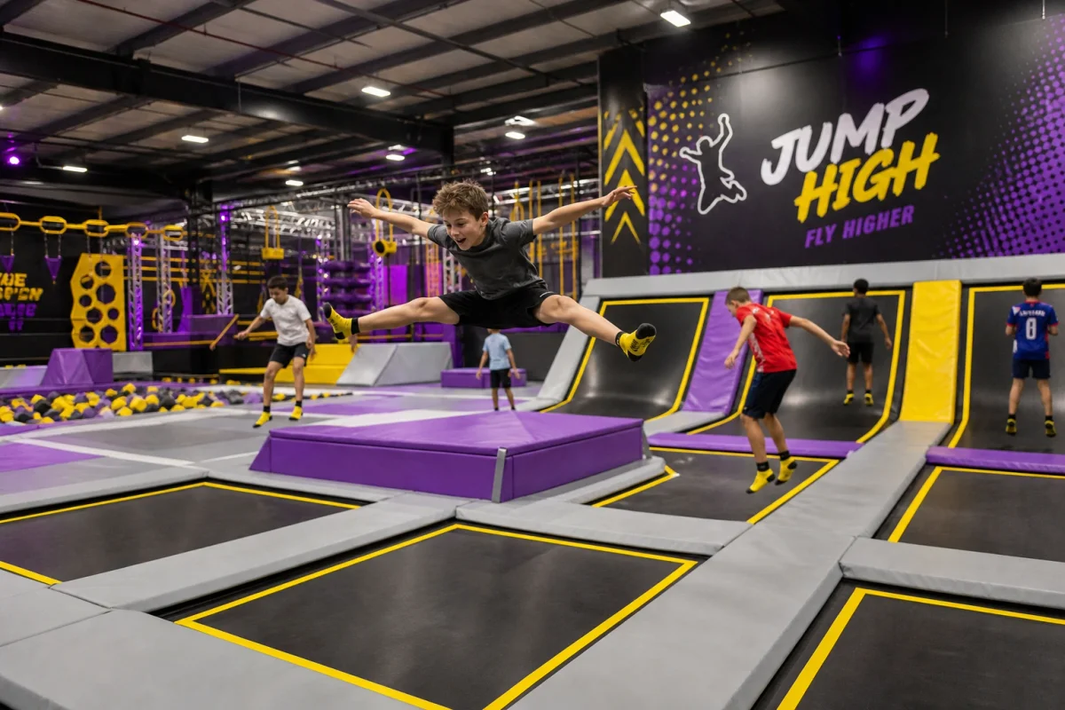 Trampoline park birthday experience in London with jump zones, active play and a high-energy indoor party setting | Partyfer