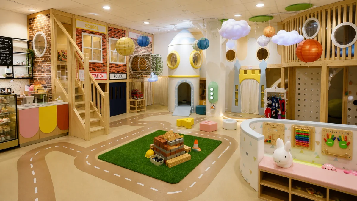 Role play girls birthday venue in London with imaginative mini-town play zones | Partyfer