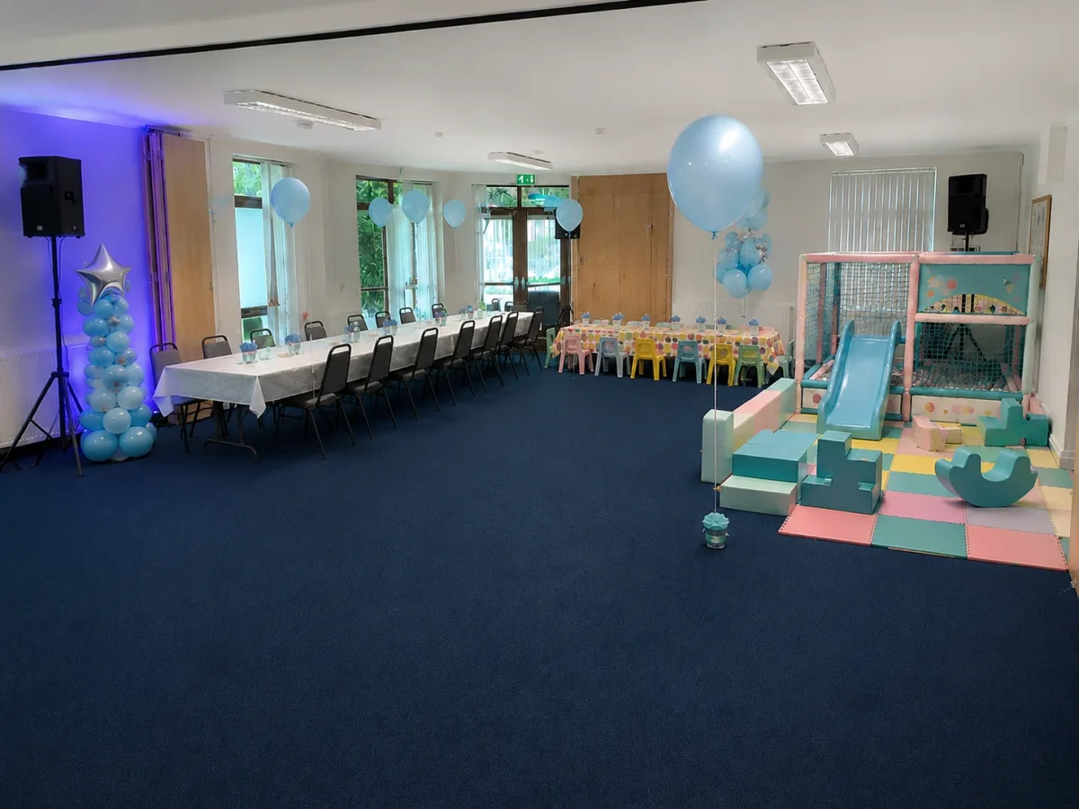 Community hall birthday setup with soft play in Croydon | Partyfer