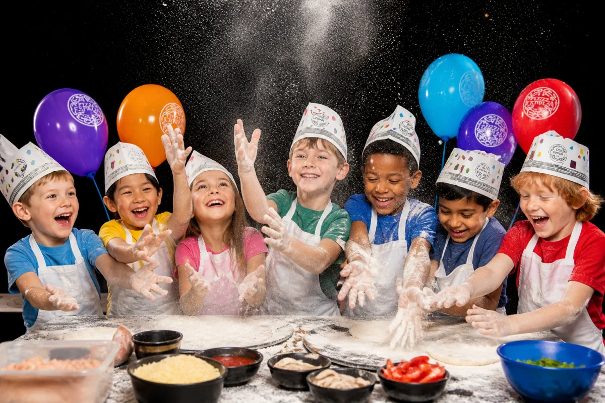 Playful pizza-making party with flour, chef hats and hands-on fun | Partyfer