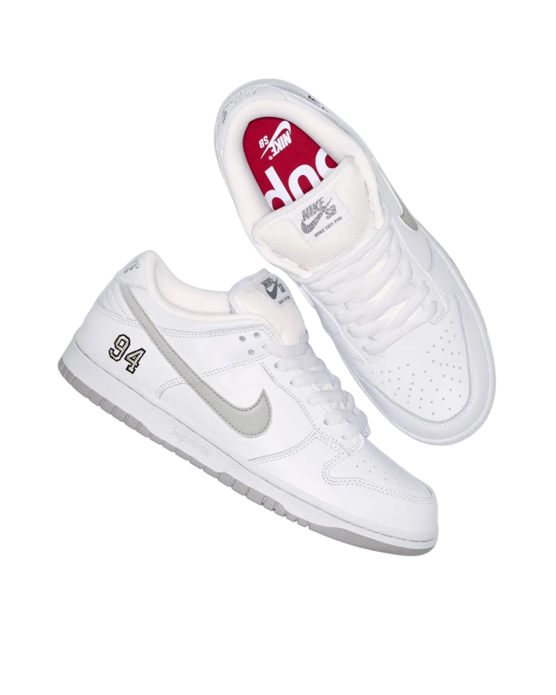 Nike SB Dunk Low Supreme 94 White Metallic Silver — 1