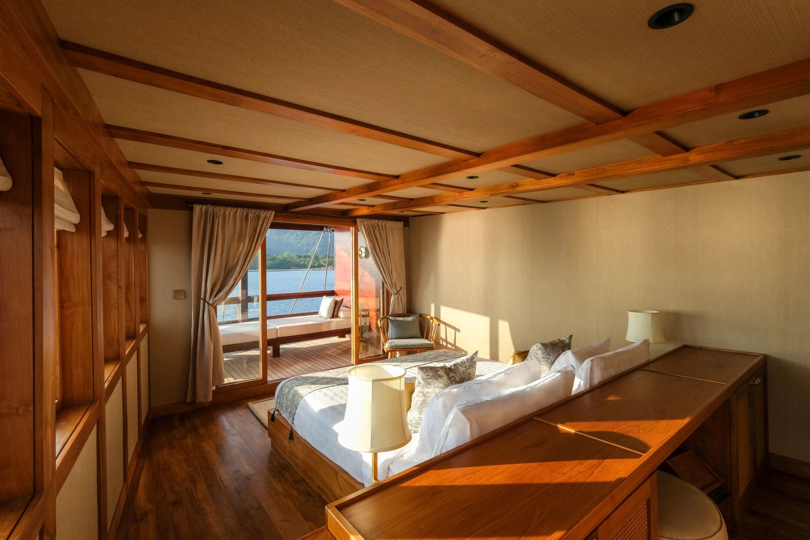 Celestia's owner's stateroom with a bed facing the sea