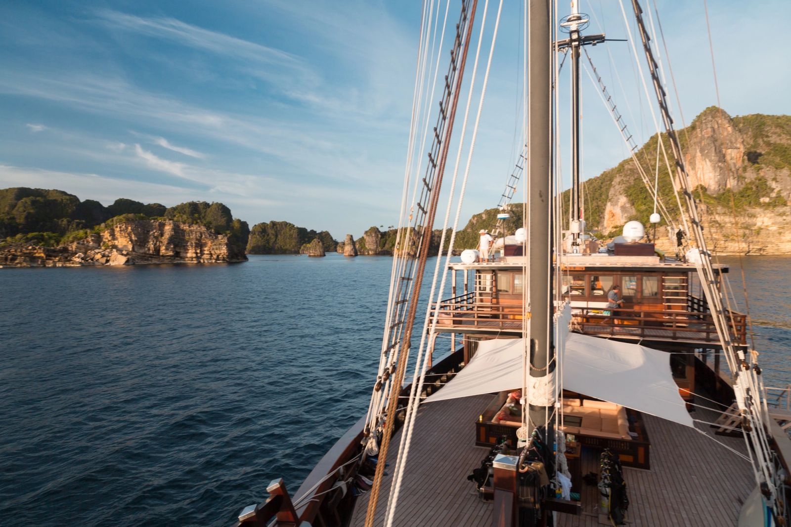 From the bow, entering the karst of Raja Ampat